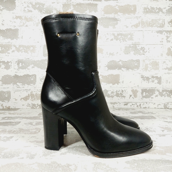 NEW Franco Sarto Womens Informa Whit Black Leather Block Heel Ankle Boots O573 - Picture 5 of 13